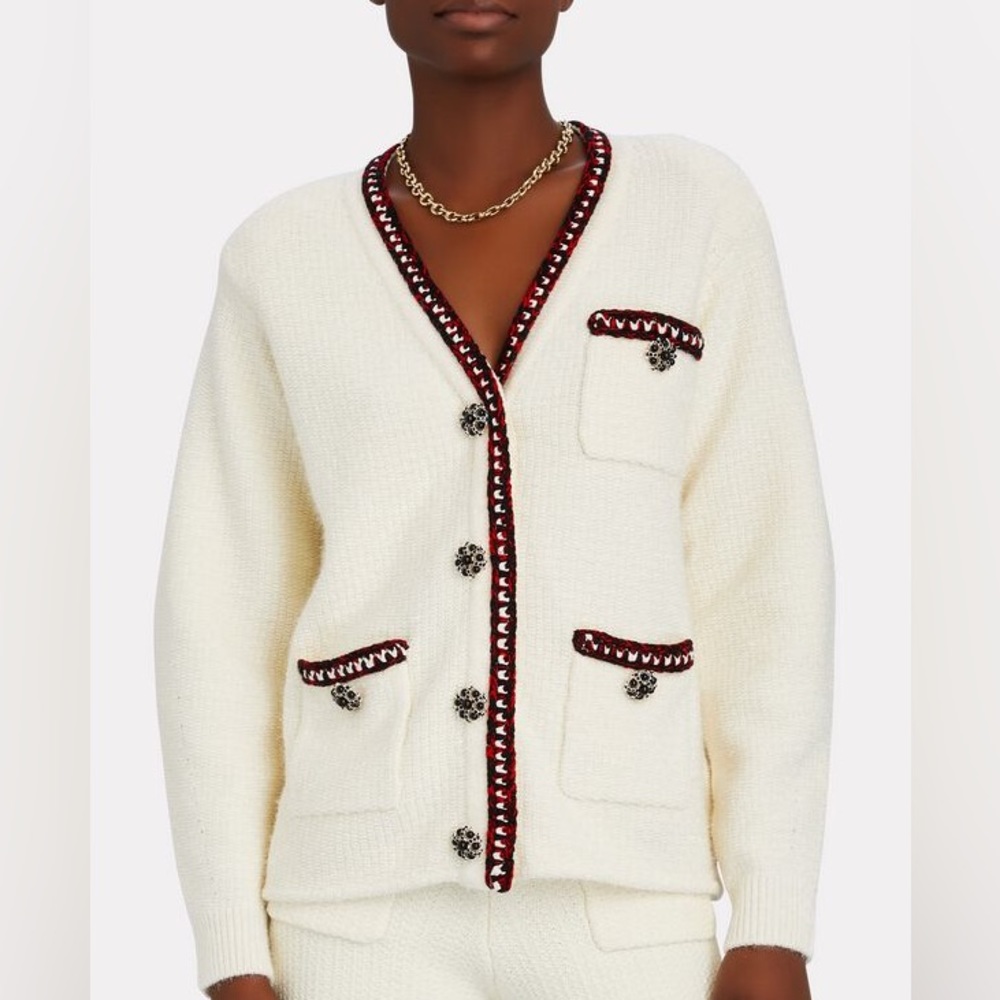 Self portrait ivory metallic knit cardigan